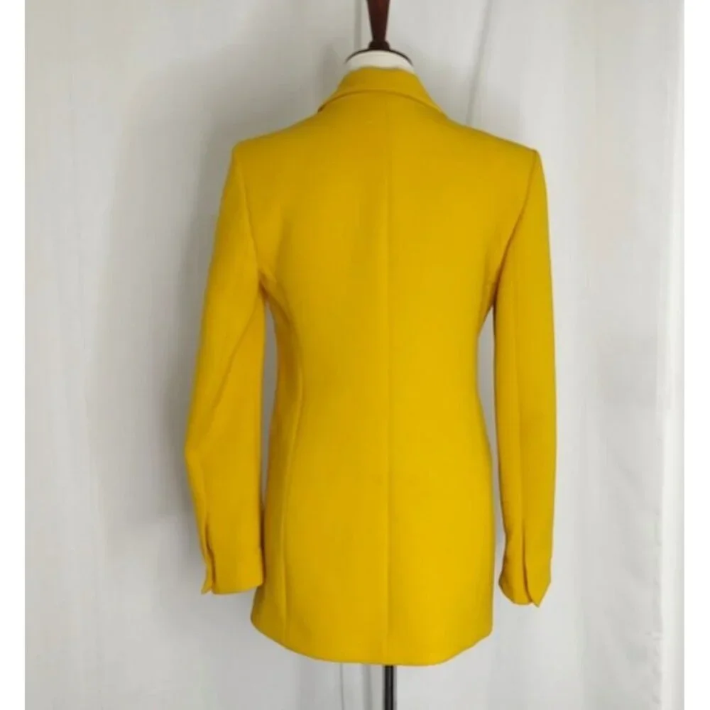 Zara Blazer  XS Yellow Double Breasted Asymmetric Blogger Fave - Picture 8 of 16